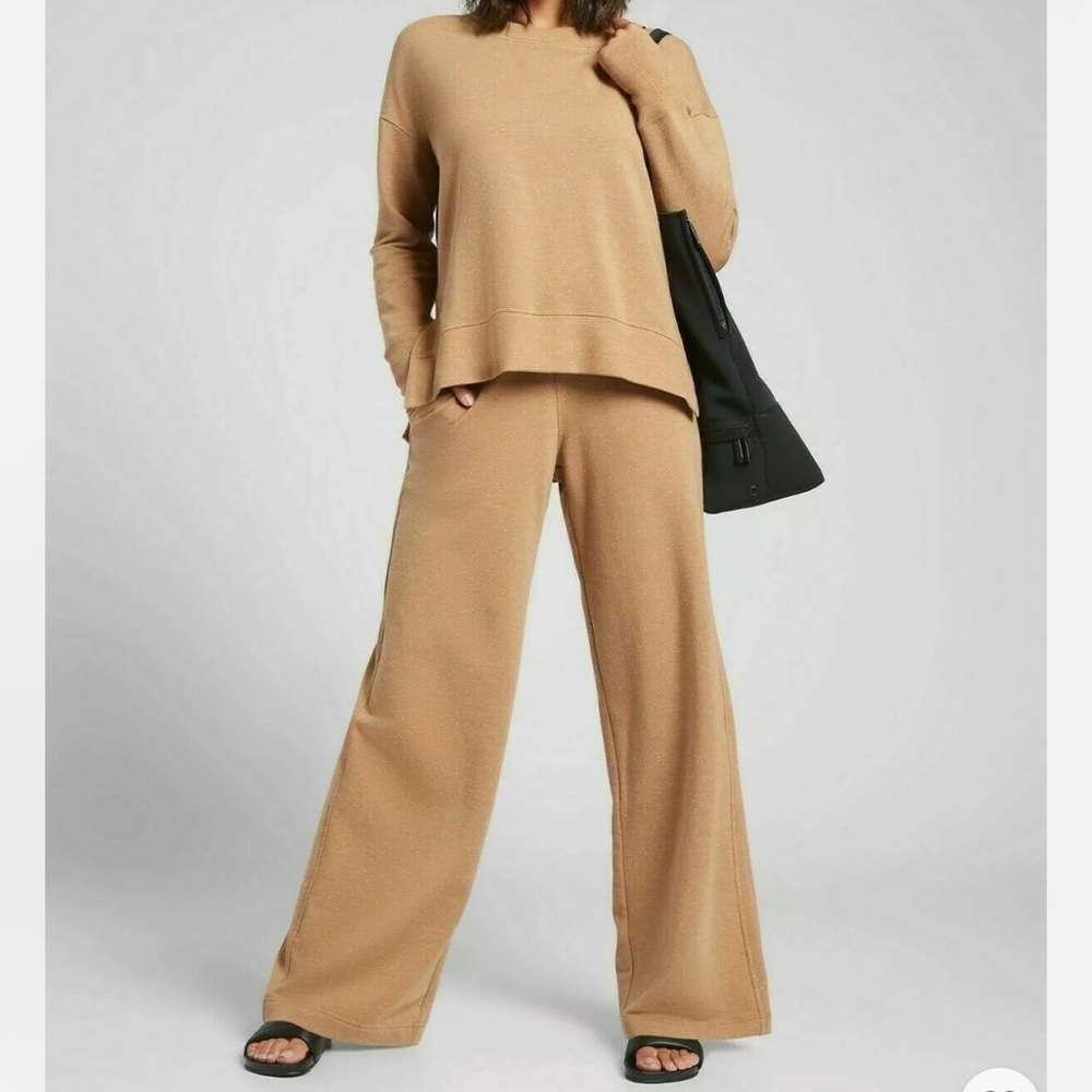 Athleta Balance Sweatshirt and Sweatpants set Tuscan Gold Tan Camel XL EUC